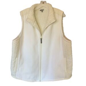 Talbots Size 2X Ivory Puffer Vest Sleeveless Zip Front Fleece Faux Fur Lined
